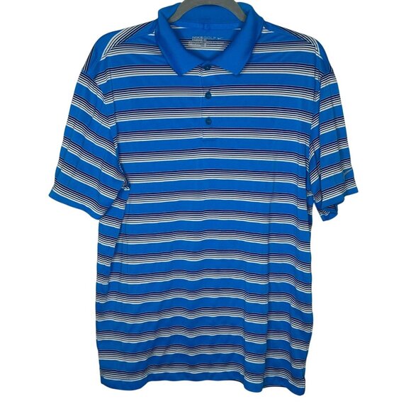 Nike Golf Mens Standard Fit Polo Shirt Blue White Striped Polyester Size L - Picture 1 of 8